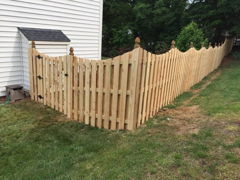 Wood picket semi privacy shadowbox gothic posts fence 011